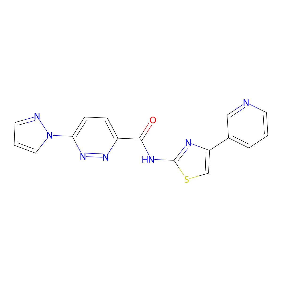 6-(1H-pyrazol-1-yl)-N-(4-(pyridin-3-yl)thiazol-2-yl)pyridazine-3-carboxamide molecular structure, CAS 1351618-38-6