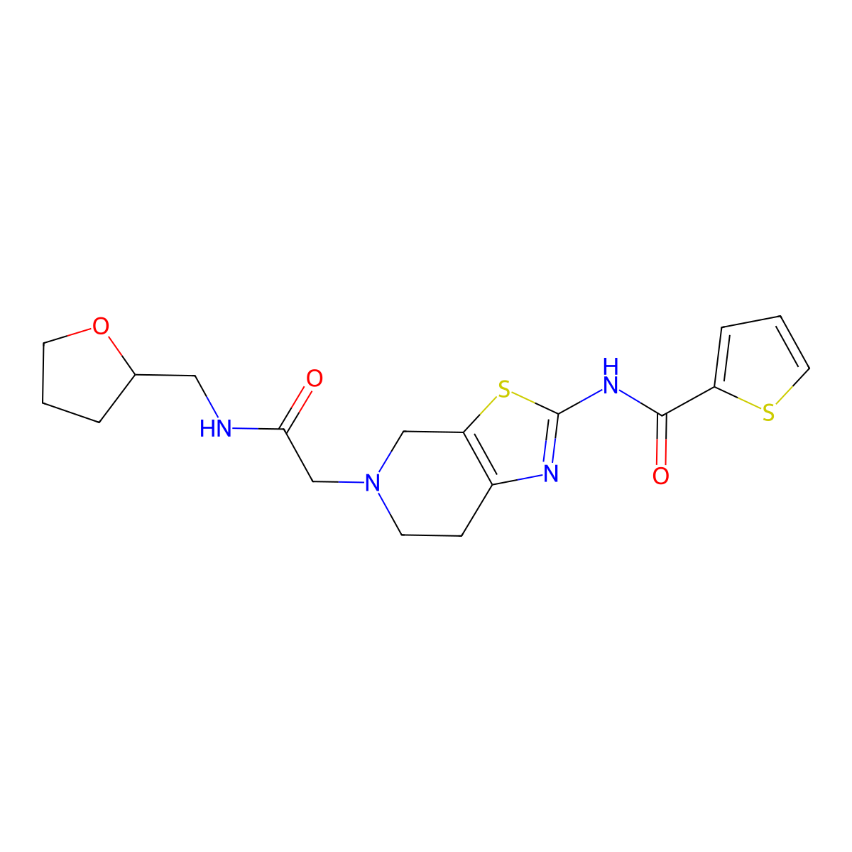 N-(5-(2-oxo-2-(((tetrahydrofuran-2-yl)methyl)amino)ethyl)-4,5,6,7-tetrahydrothiazolo[5,4-c]pyridin-2-yl)thiophene-2-carboxamide molecular structure, CAS 1351618-44-4