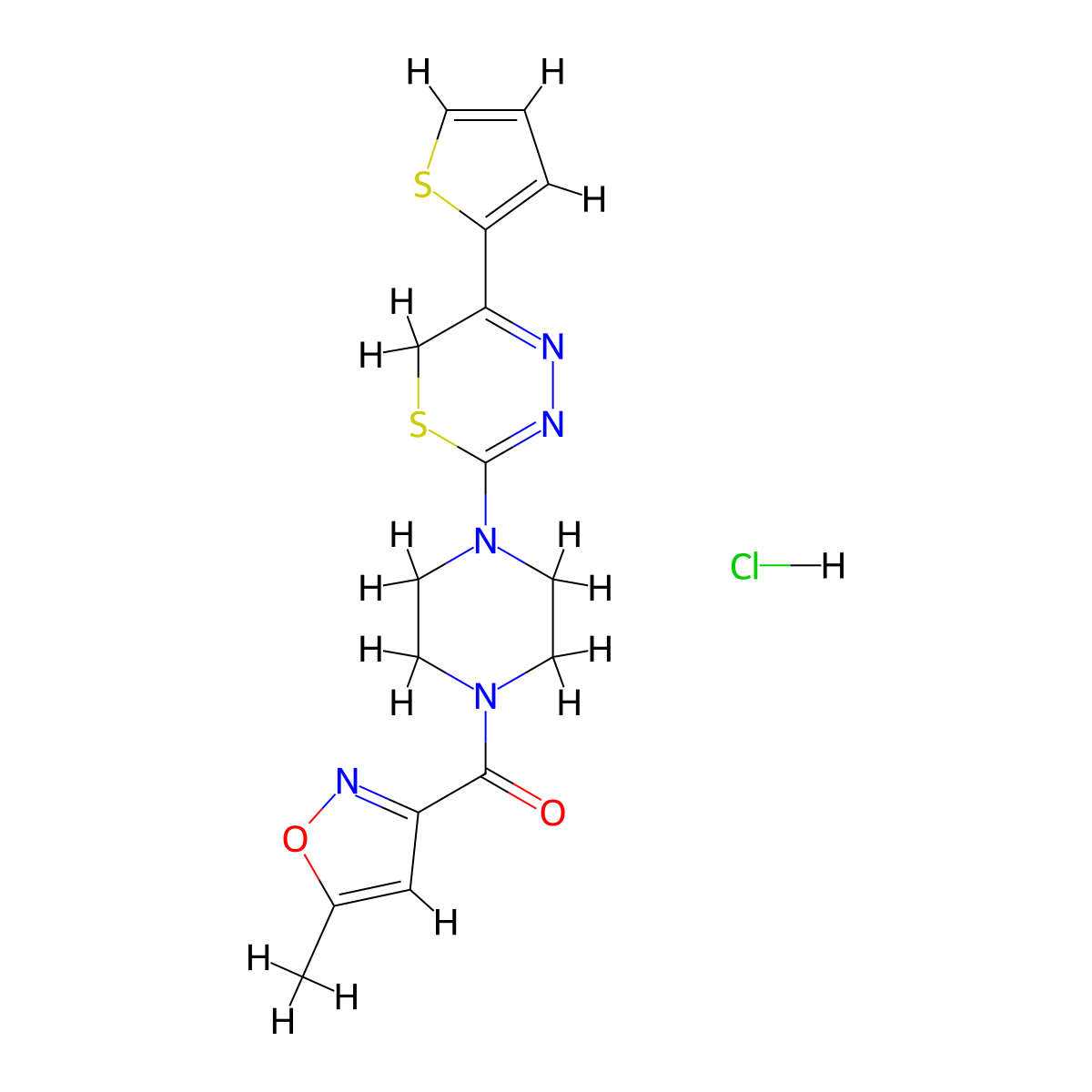 (5-methylisoxazol-3-yl)(4-(5-(thiophen-2-yl)-6H-1,3,4-thiadiazin-2-yl)piperazin-1-yl)methanone hydrochloride molecular structure, CAS 1351618-47-7