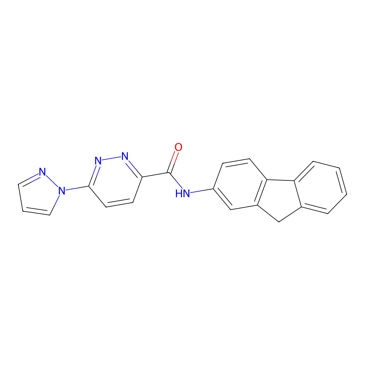 N-(9H-fluoren-2-yl)-6-(1H-pyrazol-1-yl)pyridazine-3-carboxamide molecular structure, CAS 1351618-50-2