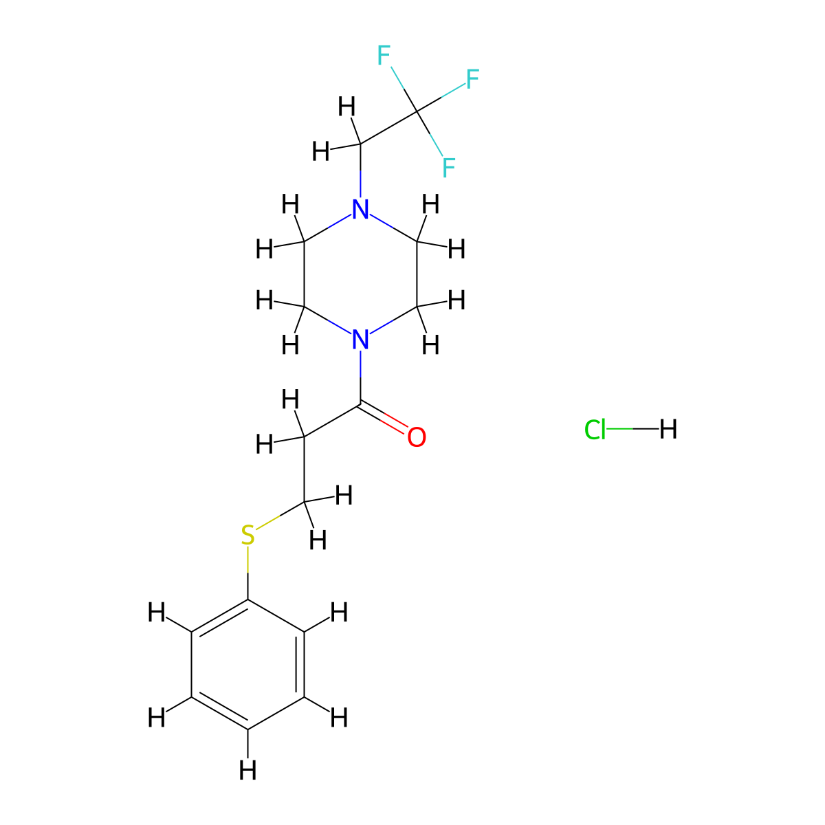 3-(Phenylthio)-1-(4-(2,2,2-trifluoroethyl)piperazin-1-yl)propan-1-one hydrochloride molecular structure, CAS 1351618-52-4