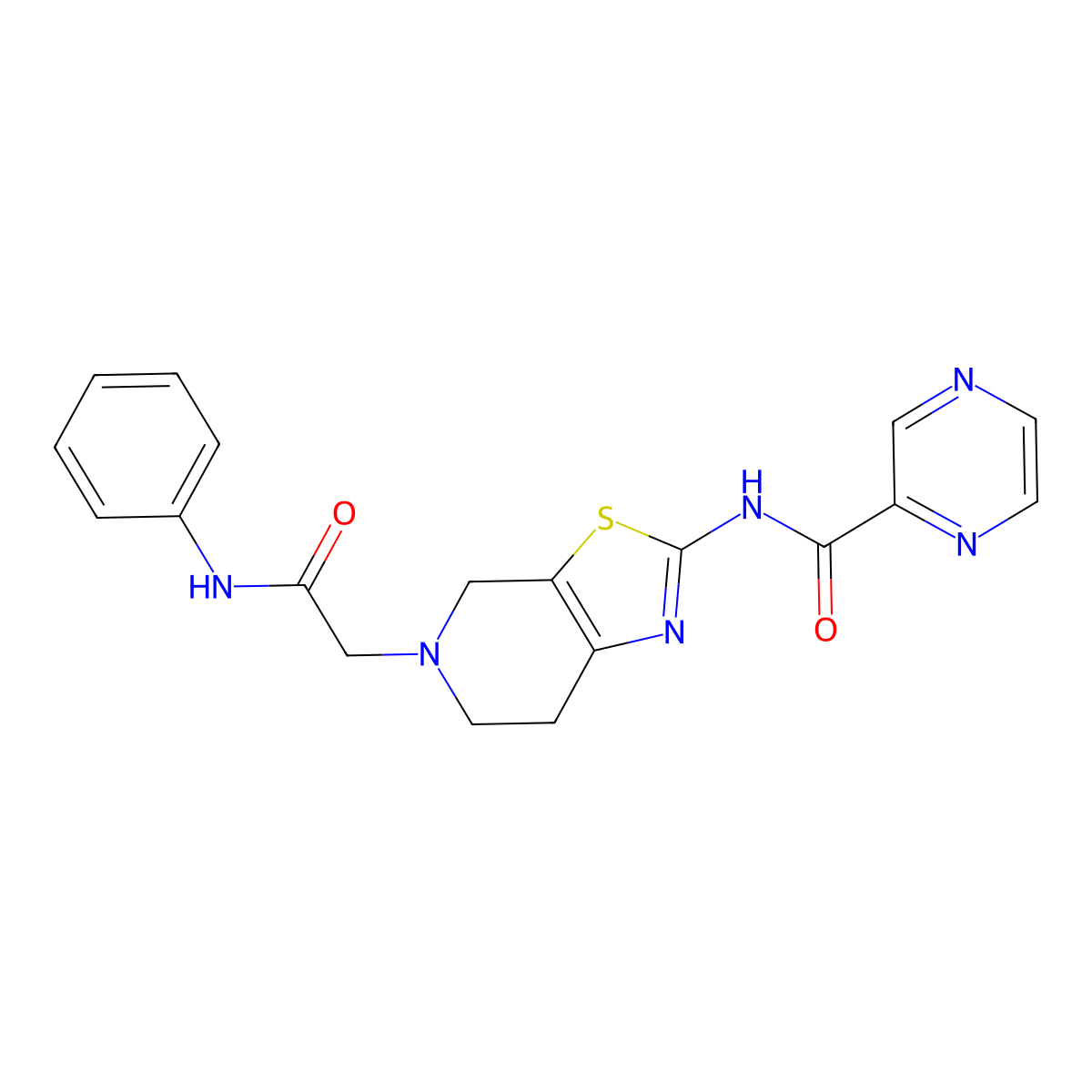 N-(5-(2-oxo-2-(phenylamino)ethyl)-4,5,6,7-tetrahydrothiazolo[5,4-c]pyridin-2-yl)pyrazine-2-carboxamide molecular structure, CAS 1351618-53-5
