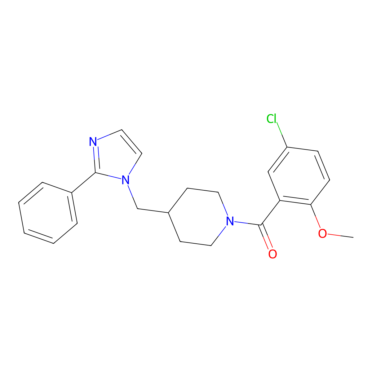 (5-chloro-2-methoxyphenyl)(4-((2-phenyl-1H-imidazol-1-yl)methyl)piperidin-1-yl)methanone molecular structure, CAS 1351618-55-7