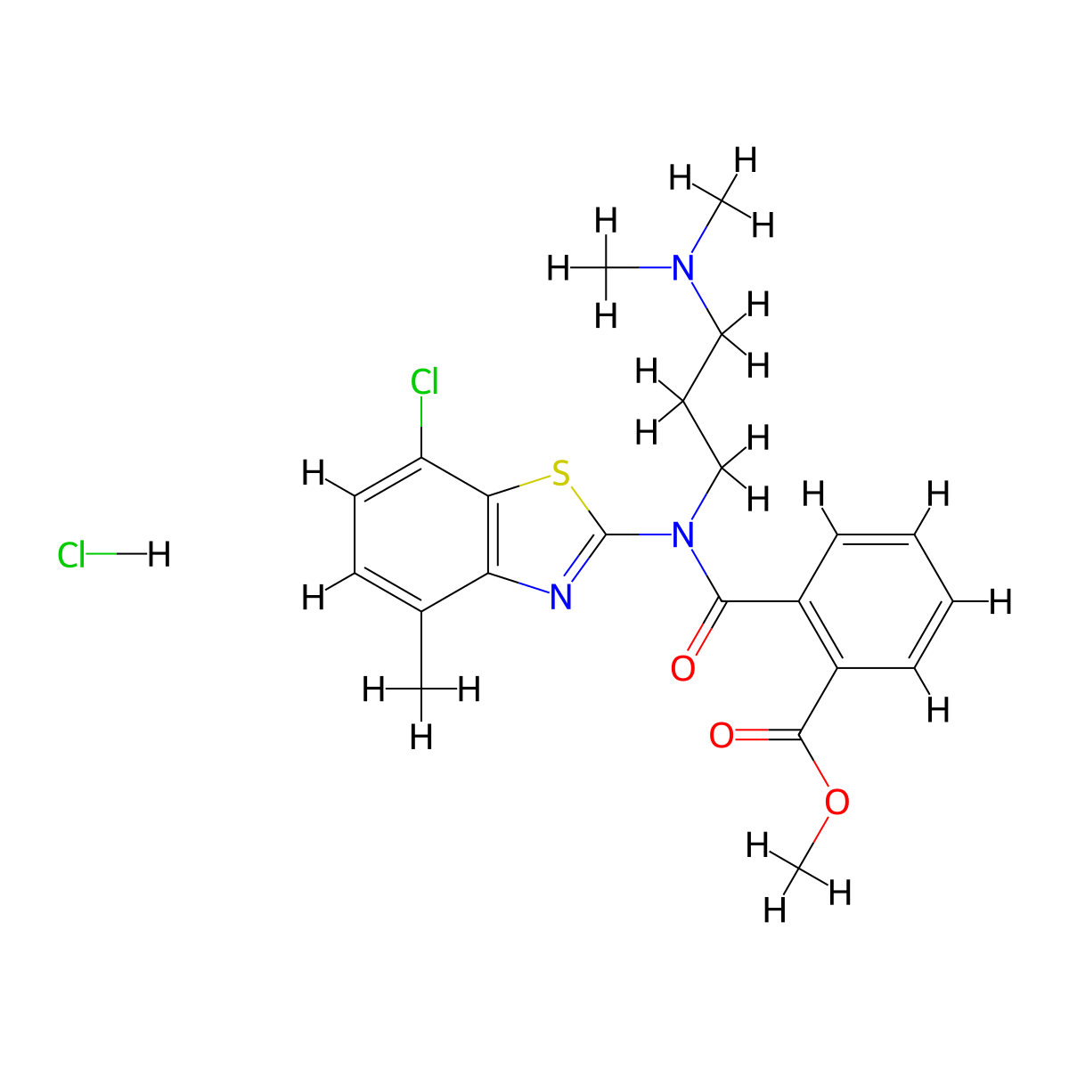 Methyl 2-((7-chloro-4-methylbenzo[d]thiazol-2-yl)(3-(dimethylamino)propyl)carbamoyl)benzoate hydrochloride molecular structure, CAS 1351618-63-7