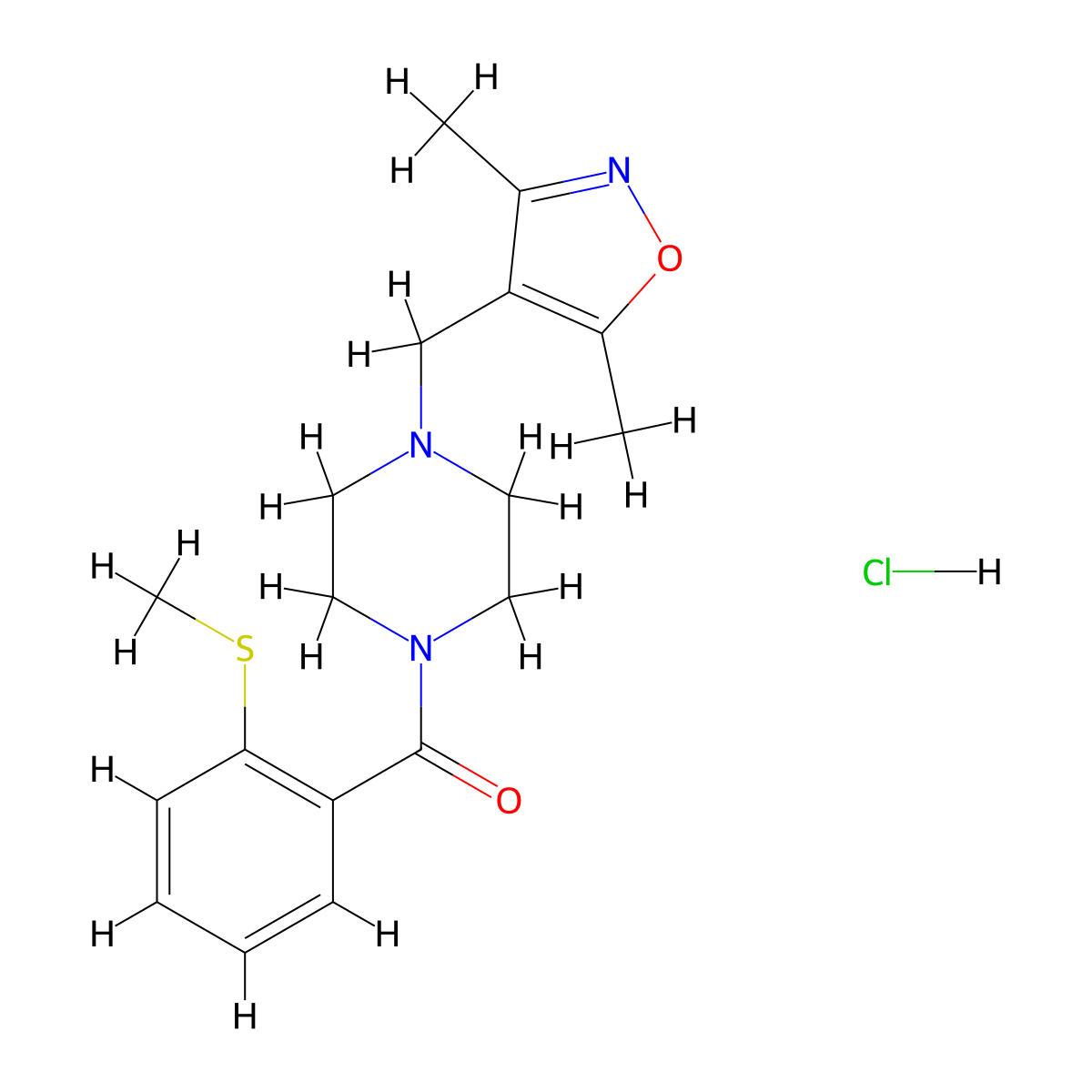 (4-((3,5-Dimethylisoxazol-4-yl)methyl)piperazin-1-yl)(2-(methylthio)phenyl)methanone hydrochloride molecular structure, CAS 1351618-67-1