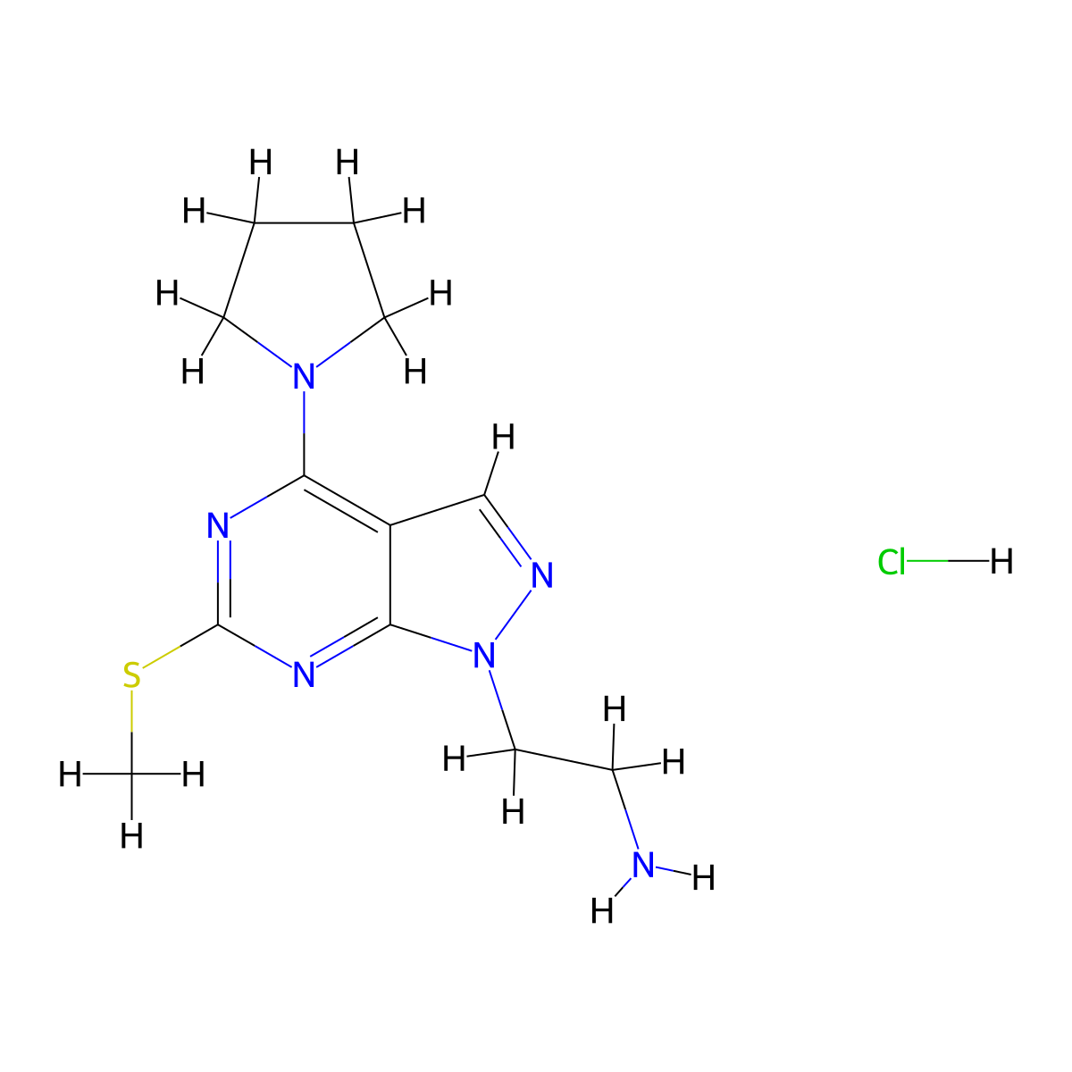 {2-[6-(methylthio)-4-pyrrolidin-1-yl-1H-pyrazolo[3,4-d]pyrimidin-1-yl]ethyl}amine hydrochloride molecular structure, CAS 1351618-74-0