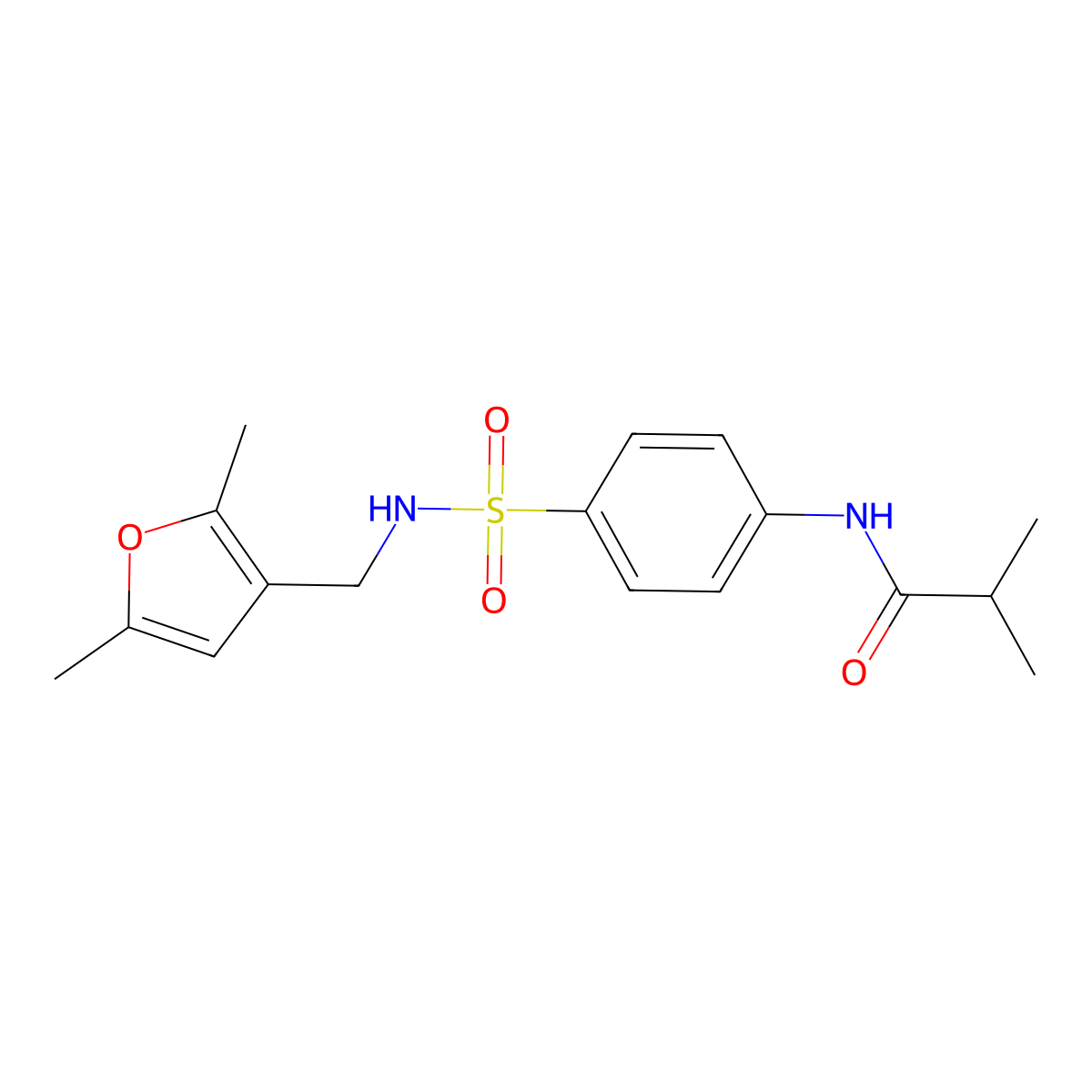 N-(4-(N-((2,5-dimethylfuran-3-yl)methyl)sulfamoyl)phenyl)isobutyramide molecular structure, CAS 1351618-78-4