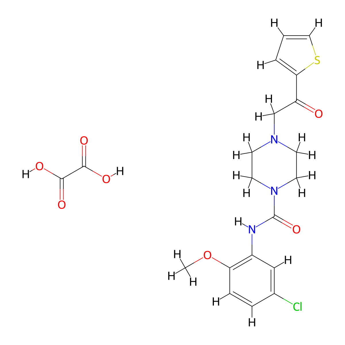 N-(5-chloro-2-methoxyphenyl)-4-(2-oxo-2-(thiophen-2-yl)ethyl)piperazine-1-carboxamide oxalate molecular structure, CAS 1351618-89-7