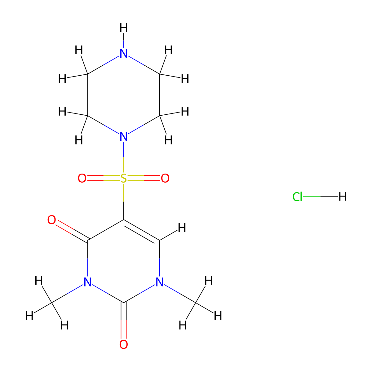 1,3-dimethyl-5-(piperazin-1-ylsulfonyl)pyrimidine-2,4(1H,3H)-dione hydrochloride molecular structure, CAS 1351618-99-9