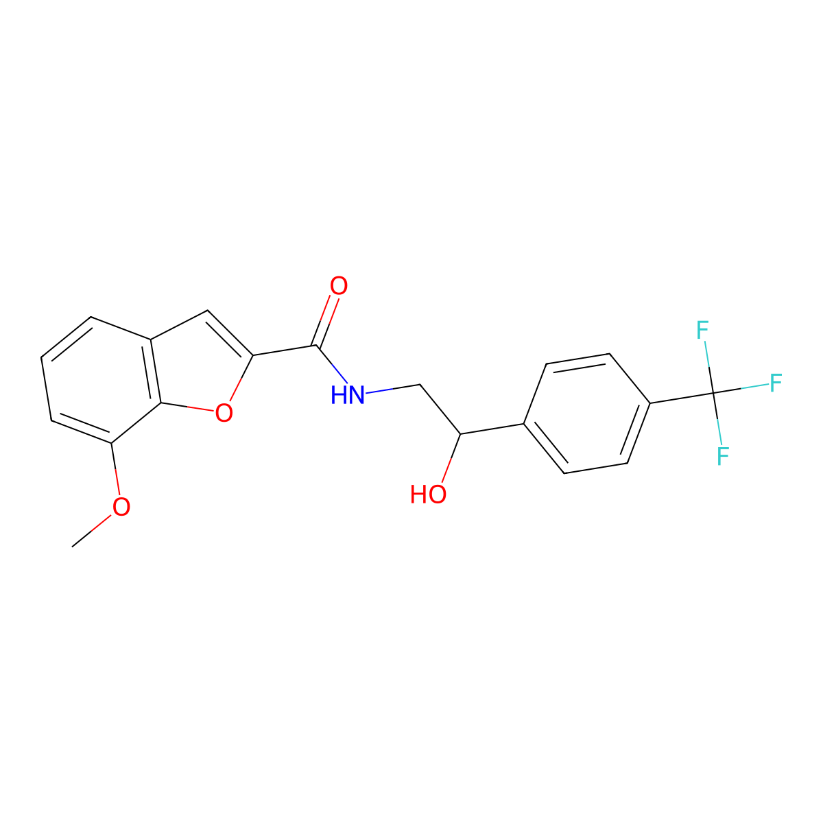 N-(2-hydroxy-2-(4-(trifluoromethyl)phenyl)ethyl)-7-methoxybenzofuran-2-carboxamide molecular structure, CAS 1351619-00-5