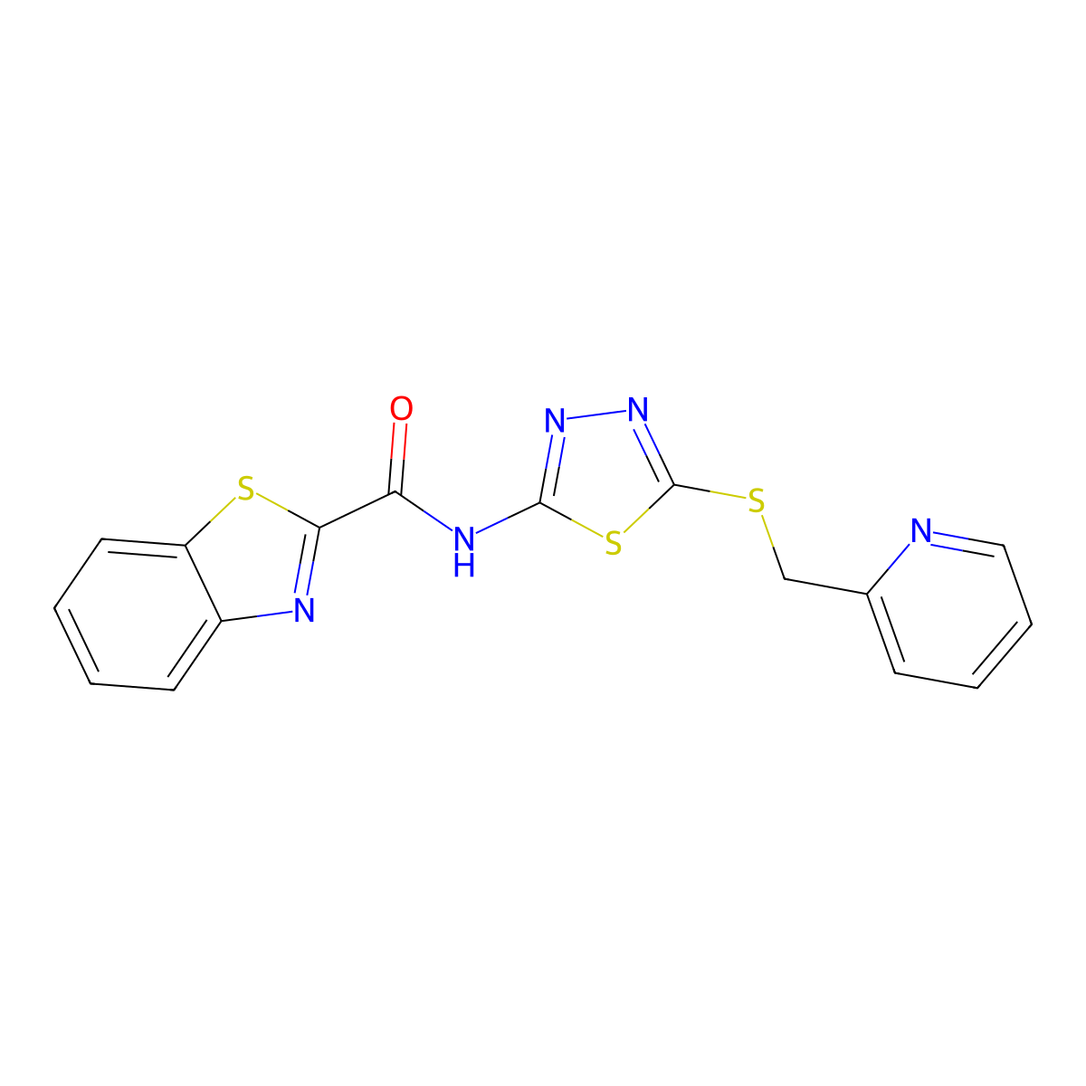 N-(5-((pyridin-2-ylmethyl)thio)-1,3,4-thiadiazol-2-yl)benzo[d]thiazole-2-carboxamide molecular structure, CAS 1351619-02-7