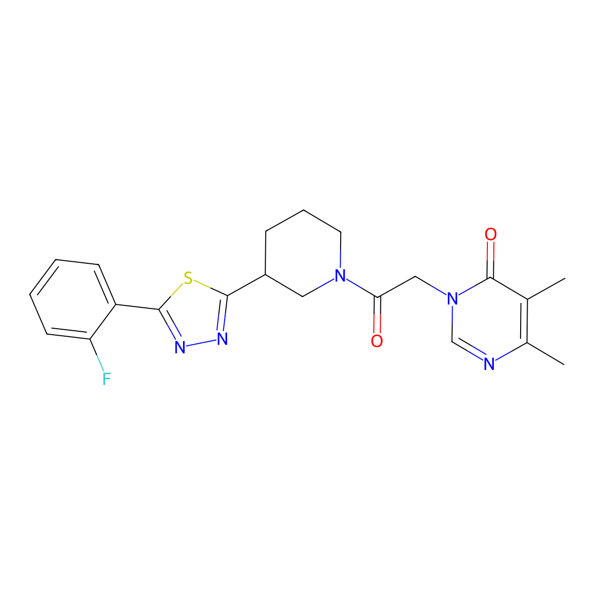 3-(2-(3-(5-(2-fluorophenyl)-1,3,4-thiadiazol-2-yl)piperidin-1-yl)-2-oxoethyl)-5,6-dimethylpyrimidin-4(3H)-one molecular structure, CAS 1351619-06-1