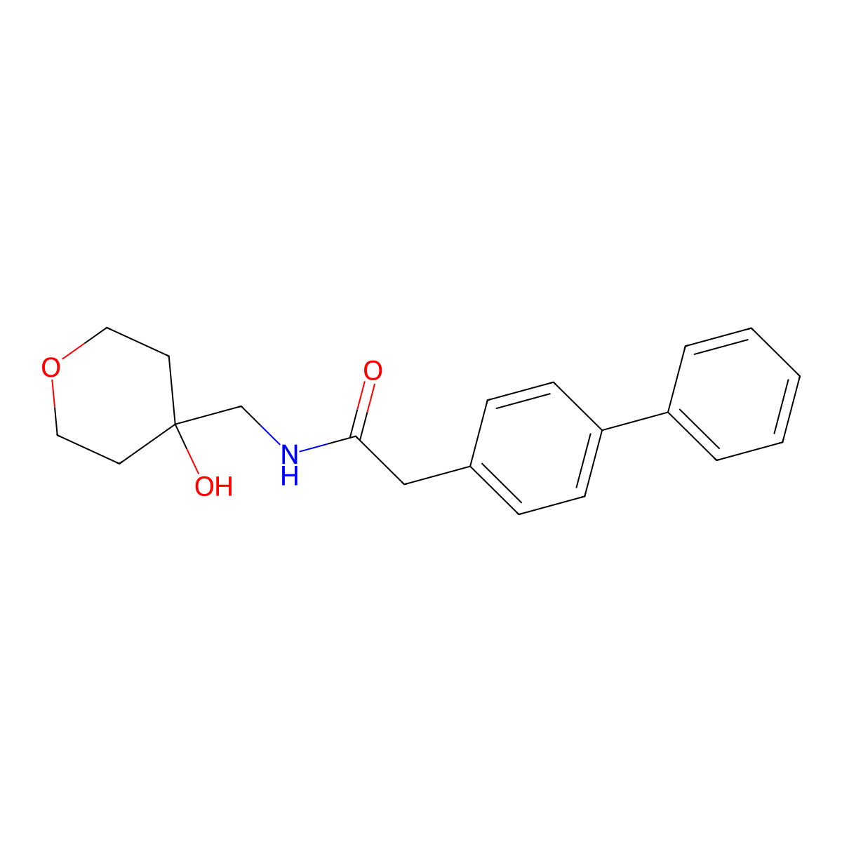 2-([1,1'-biphenyl]-4-yl)-N-((4-hydroxytetrahydro-2H-pyran-4-yl)methyl)acetamide molecular structure, CAS 1351619-08-3
