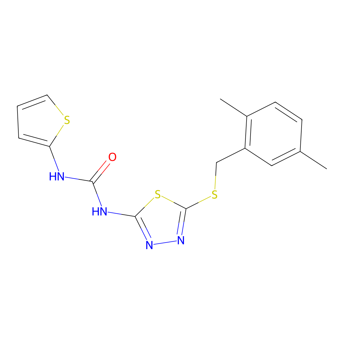1-(5-((2,5-Dimethylbenzyl)thio)-1,3,4-thiadiazol-2-yl)-3-(thiophen-2-yl)urea molecular structure, CAS 1351619-11-8