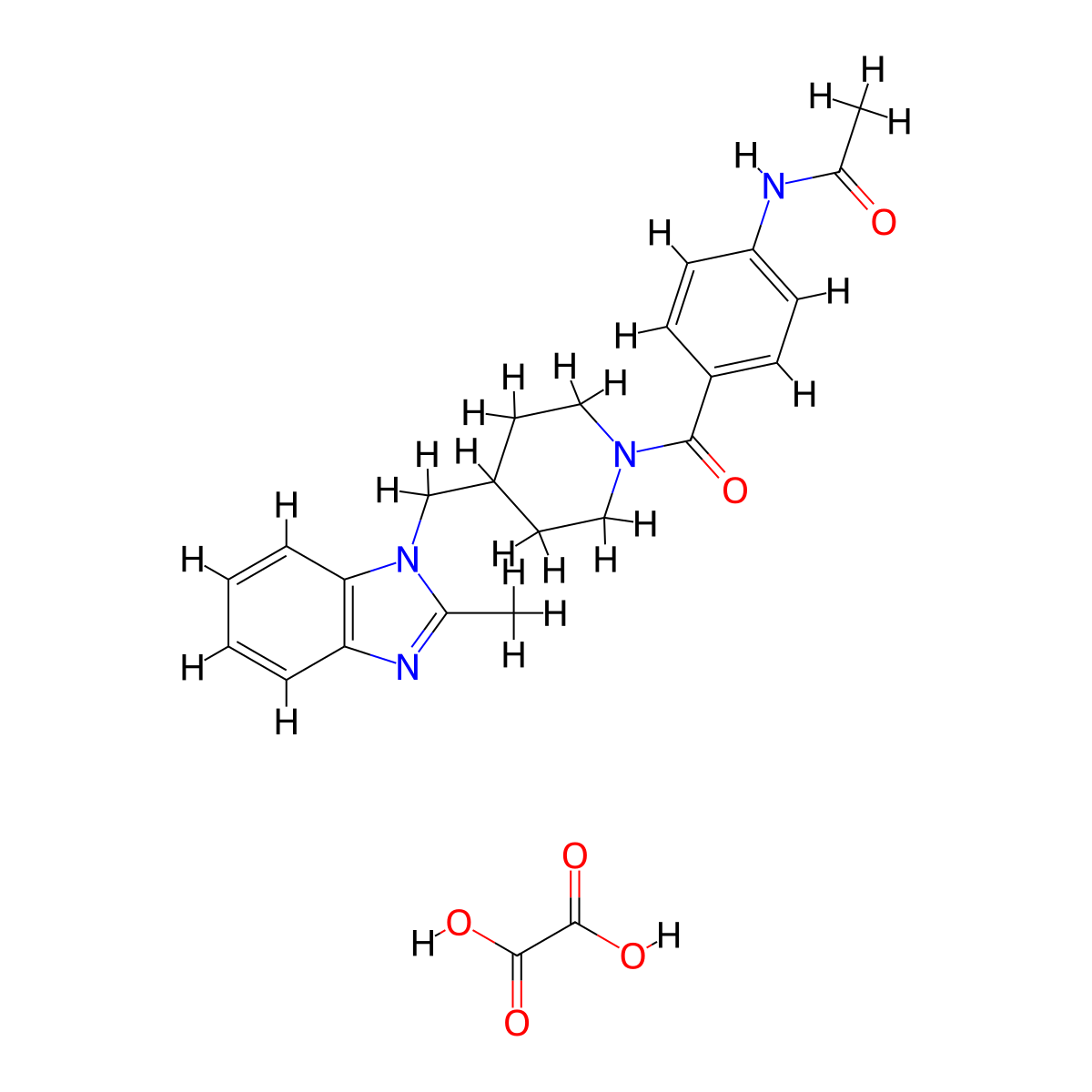 N-(4-(4-((2-methyl-1H-benzo[d]imidazol-1-yl)methyl)piperidine-1-carbonyl)phenyl)acetamide oxalate molecular structure, CAS 1351619-21-0