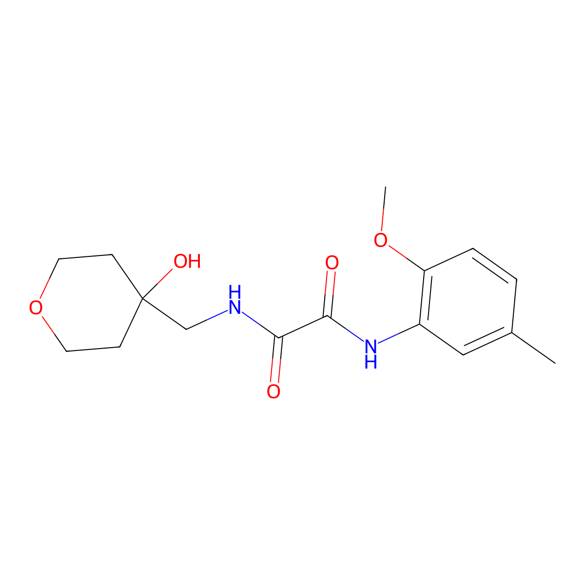 N1-((4-hydroxytetrahydro-2H-pyran-4-yl)methyl)-N2-(2-methoxy-5-methylphenyl)oxalamide molecular structure, CAS 1351619-28-7