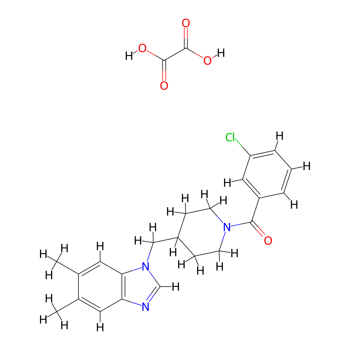 (3-chlorophenyl)(4-((5,6-dimethyl-1H-benzo[d]imidazol-1-yl)methyl)piperidin-1-yl)methanone oxalate molecular structure, CAS 1351619-31-2