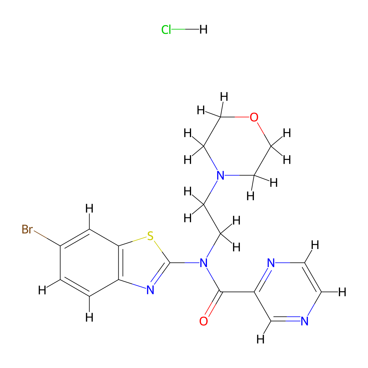 N-(6-bromobenzo[d]thiazol-2-yl)-N-(2-morpholinoethyl)pyrazine-2-carboxamide hydrochloride molecular structure, CAS 1351619-38-9