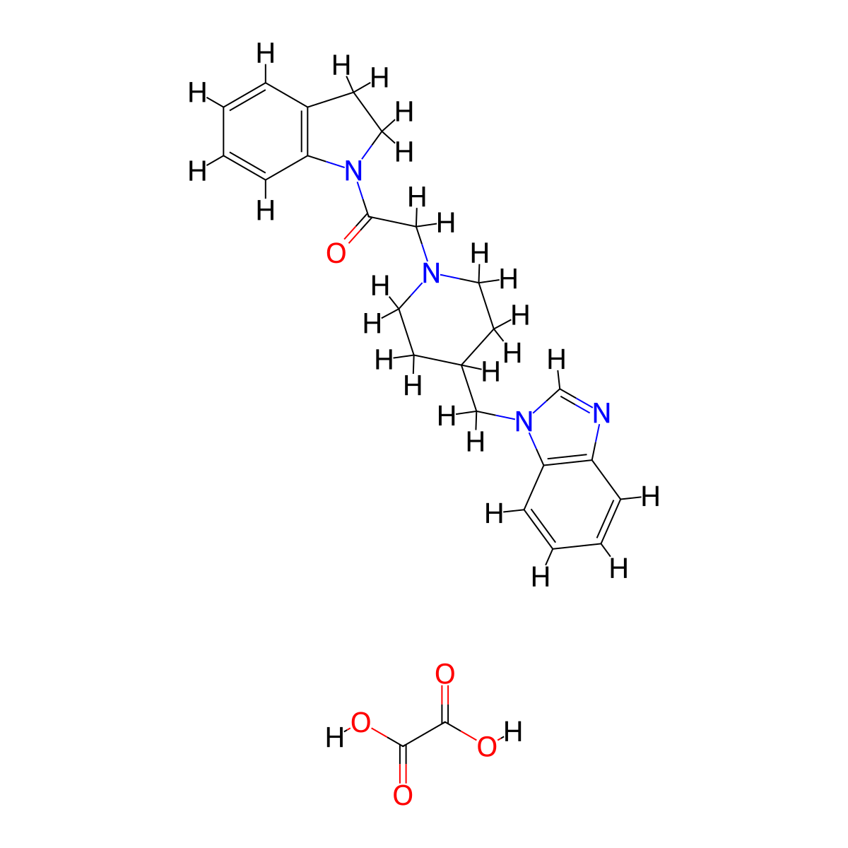 2-(4-((1H-benzo[d]imidazol-1-yl)methyl)piperidin-1-yl)-1-(indolin-1-yl)ethanone oxalate molecular structure, CAS 1351619-76-5