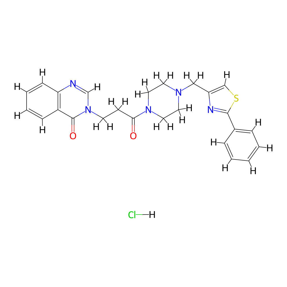 3-(3-oxo-3-(4-((2-phenylthiazol-4-yl)methyl)piperazin-1-yl)propyl)quinazolin-4(3H)-one hydrochloride molecular structure, CAS 1351619-83-4