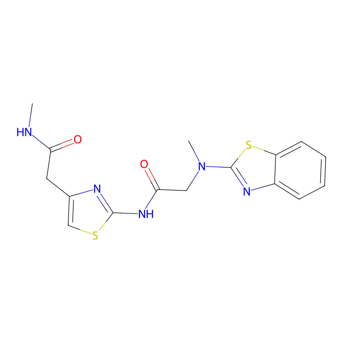 2-(benzo[d]thiazol-2-yl(methyl)amino)-N-(4-(2-(methylamino)-2-oxoethyl)thiazol-2-yl)acetamide molecular structure, CAS 1351619-86-7