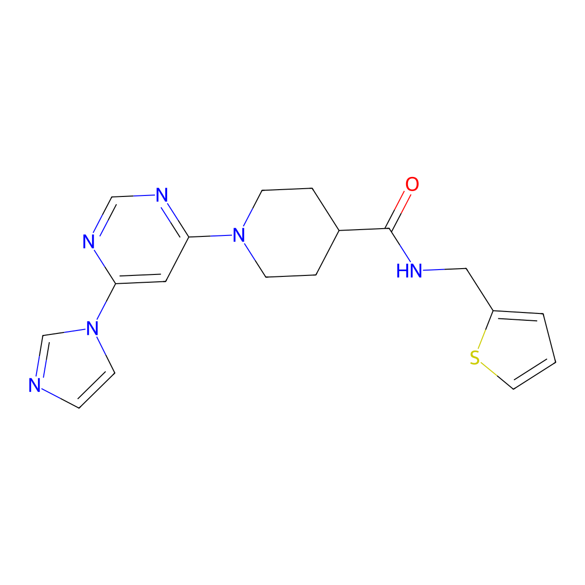 1-(6-(1H-imidazol-1-yl)pyrimidin-4-yl)-N-(thiophen-2-ylmethyl)piperidine-4-carboxamide molecular structure, CAS 1351619-87-8