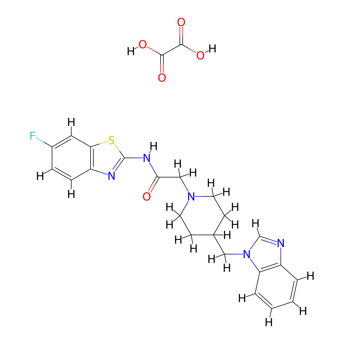 2-(4-((1H-benzo[d]imidazol-1-yl)methyl)piperidin-1-yl)-N-(6-fluorobenzo[d]thiazol-2-yl)acetamide oxalate molecular structure, CAS 1351619-88-9
