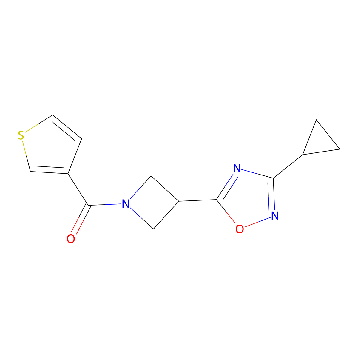 (3-(3-Cyclopropyl-1,2,4-oxadiazol-5-yl)azetidin-1-yl)(thiophen-3-yl)methanone molecular structure, CAS 1351619-89-0