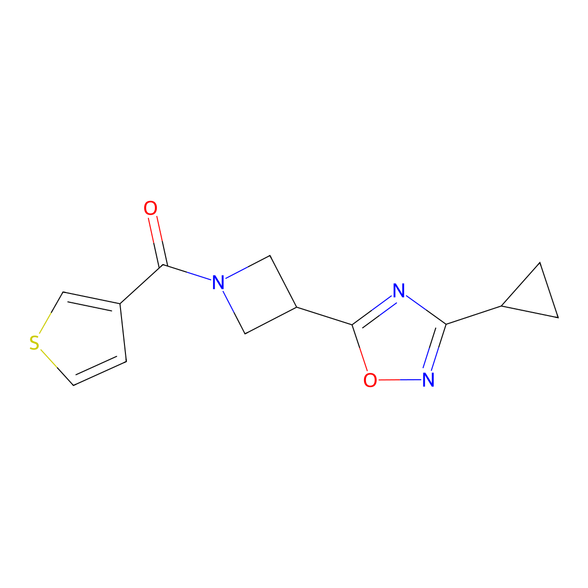 (3-(3-Cyclopropyl-1,2,4-oxadiazol-5-yl)azetidin-1-yl)(thiophen-3-yl)methanone molecular structure, CAS 1351619-89-0