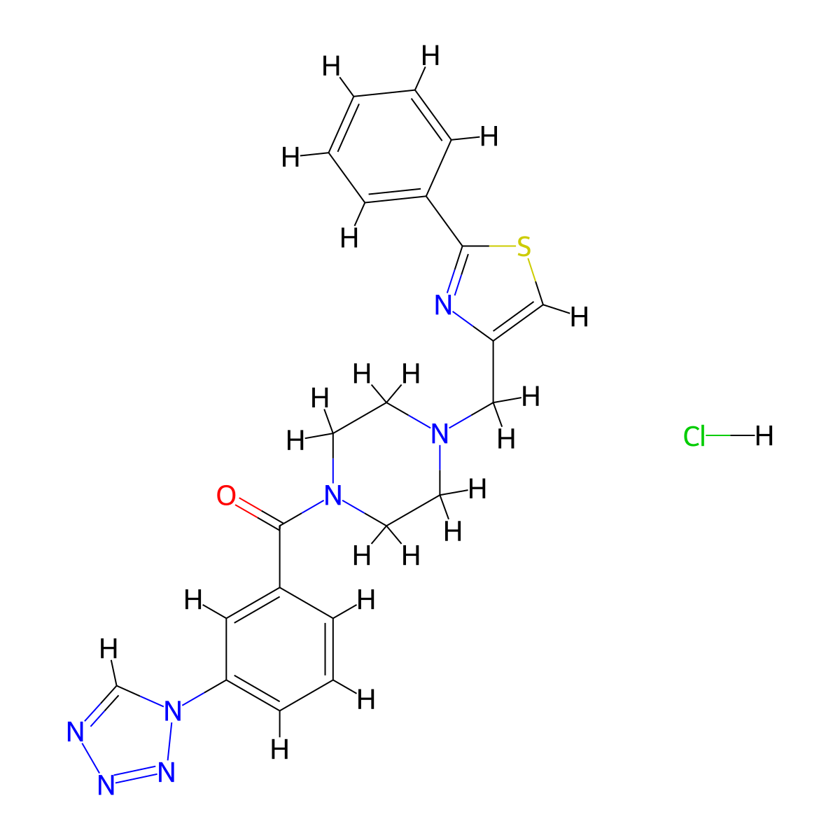 (3-(1H-tetrazol-1-yl)phenyl)(4-((2-phenylthiazol-4-yl)methyl)piperazin-1-yl)methanone hydrochloride molecular structure, CAS 1351620-02-4