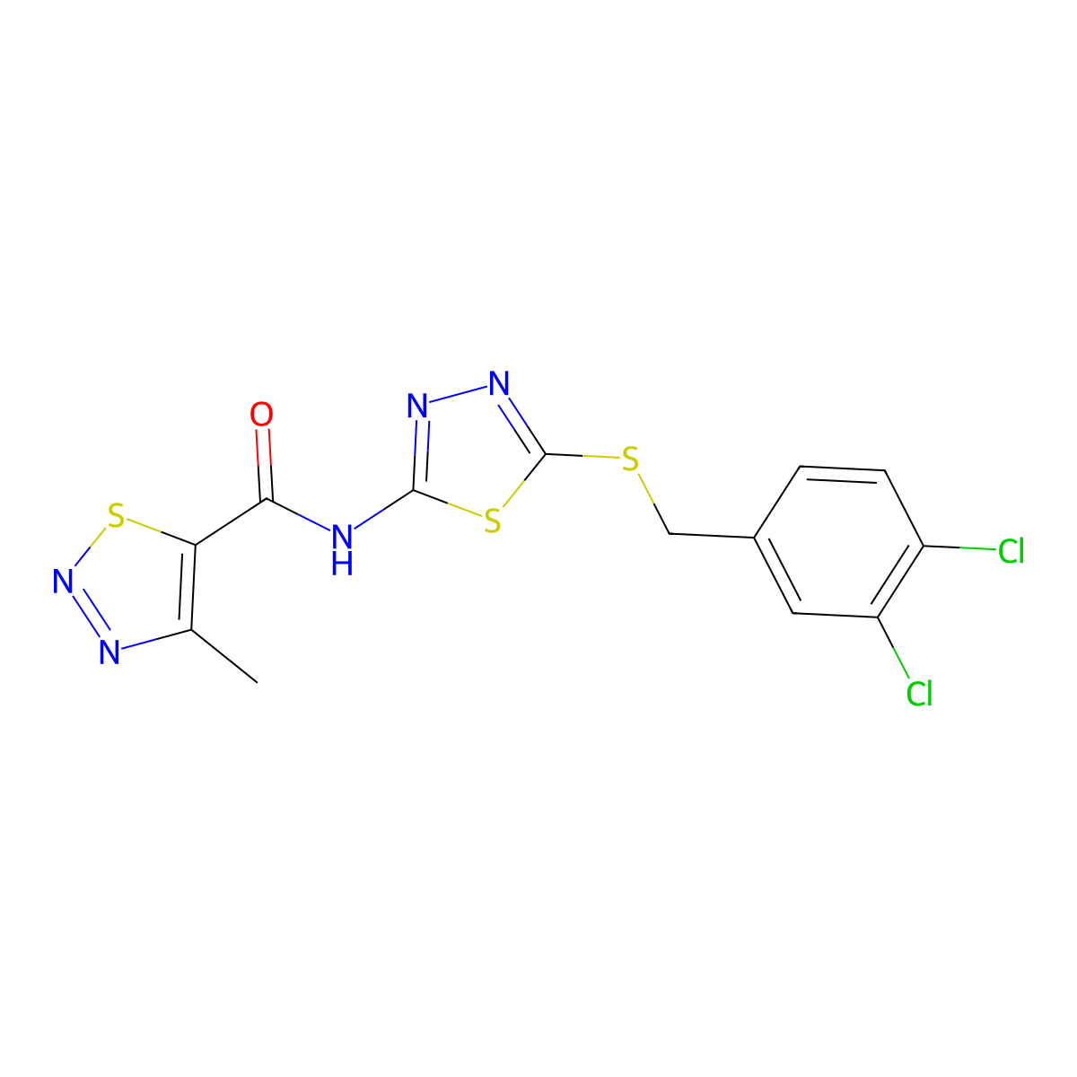 N-(5-((3,4-dichlorobenzyl)thio)-1,3,4-thiadiazol-2-yl)-4-methyl-1,2,3-thiadiazole-5-carboxamide molecular structure, CAS 1351620-27-3