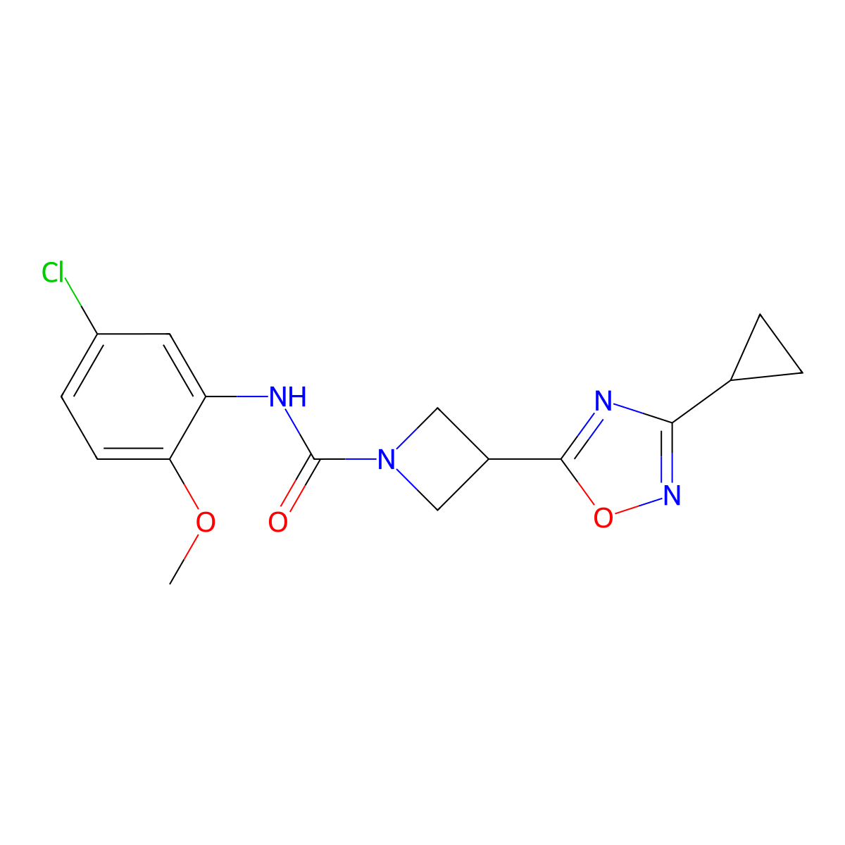 N-(5-chloro-2-methoxyphenyl)-3-(3-cyclopropyl-1,2,4-oxadiazol-5-yl)azetidine-1-carboxamide molecular structure, CAS 1351620-38-6