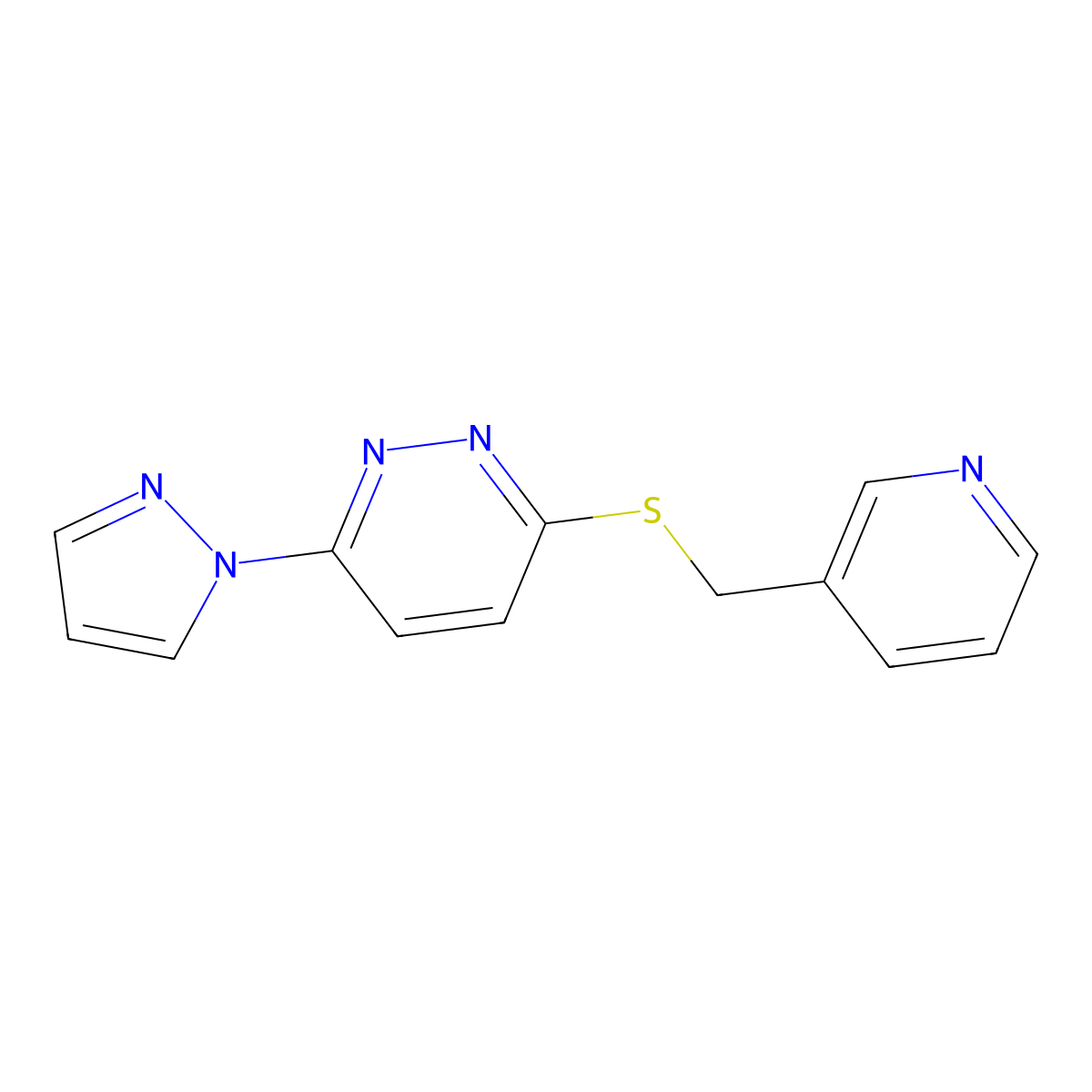 3-(1H-pyrazol-1-yl)-6-((pyridin-3-ylmethyl)thio)pyridazine molecular structure, CAS 1351620-42-2