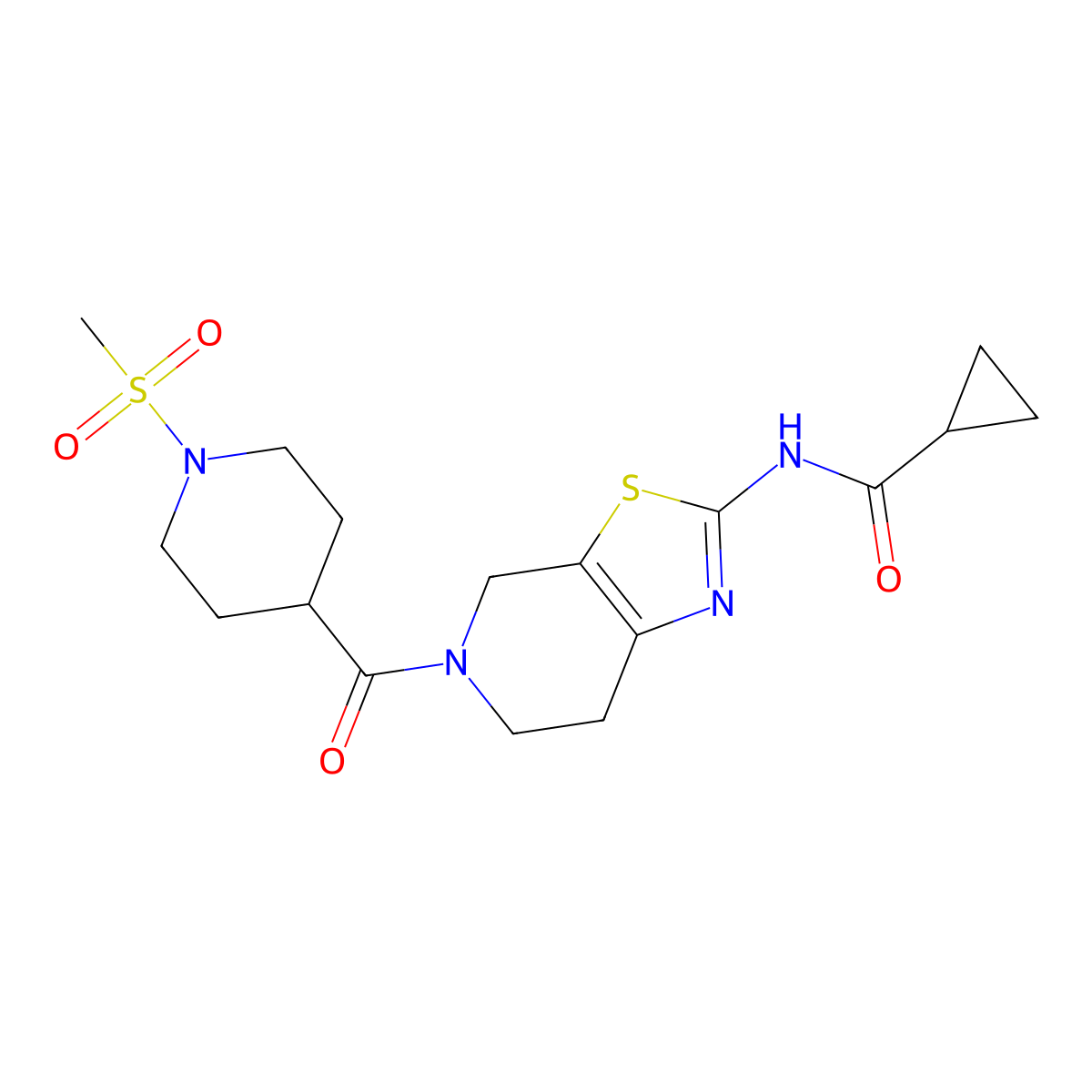 Cyclopropanecarboxamide, N-[4,5,6,7-tetrahydro-5-[[1-(methylsulfonyl)-4-piperidinyl]carbonyl]thiazolo[5,4-c]pyridin-2-yl]- molecular structure, CAS 1351620-48-8