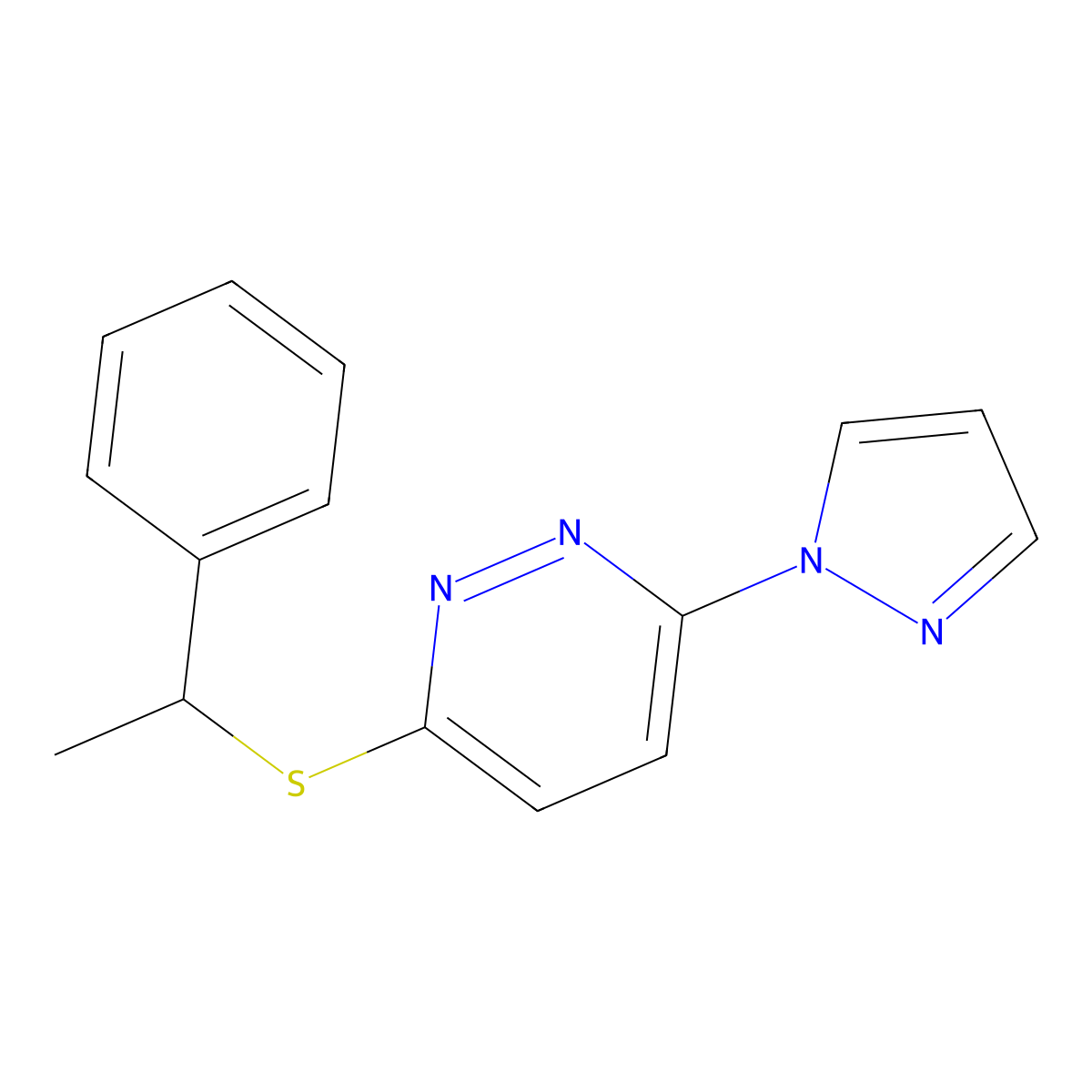 3-((1-phenylethyl)thio)-6-(1H-pyrazol-1-yl)pyridazine molecular structure, CAS 1351620-49-9