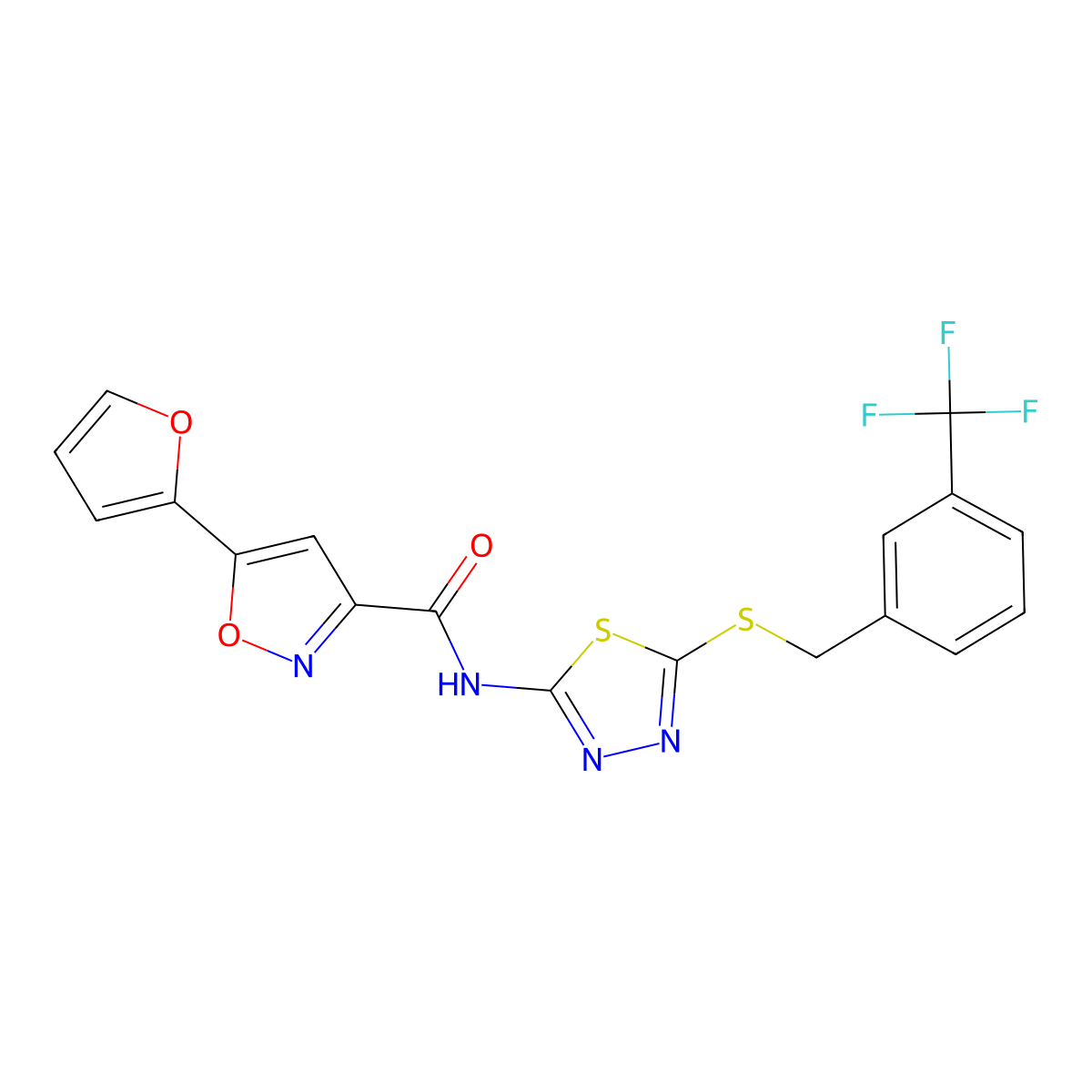 5-(furan-2-yl)-N-(5-((3-(trifluoromethyl)benzyl)thio)-1,3,4-thiadiazol-2-yl)isoxazole-3-carboxamide molecular structure, CAS 1351620-53-5