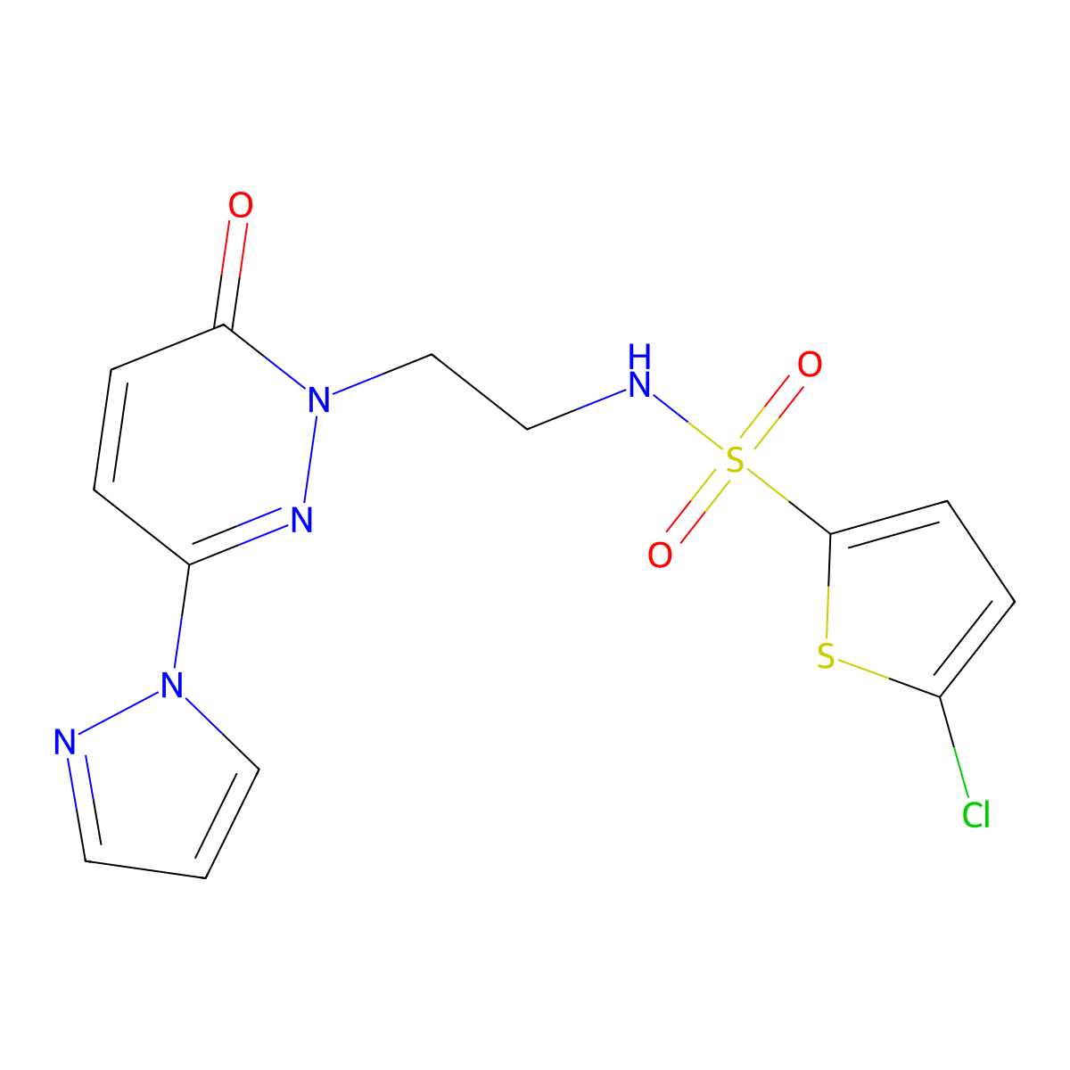 5-chloro-N-(2-(6-oxo-3-(1H-pyrazol-1-yl)pyridazin-1(6H)-yl)ethyl)thiophene-2-sulfonamide molecular structure, CAS 1351620-54-6