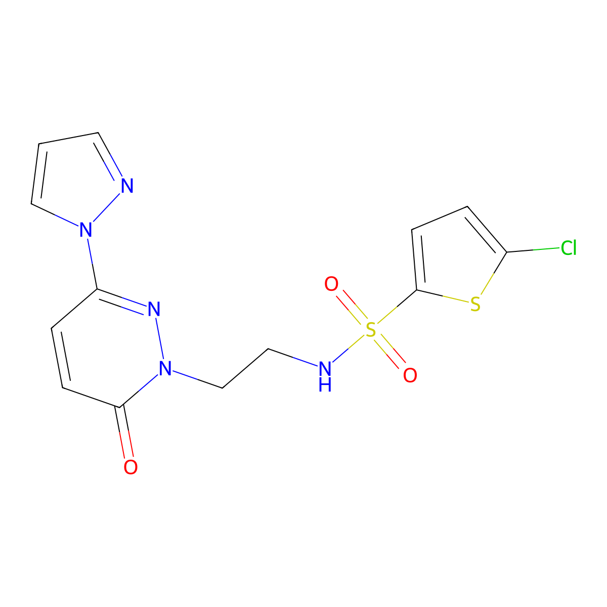 5-chloro-N-(2-(6-oxo-3-(1H-pyrazol-1-yl)pyridazin-1(6H)-yl)ethyl)thiophene-2-sulfonamide molecular structure, CAS 1351620-54-6