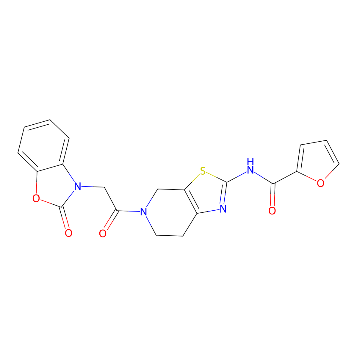N-(5-(2-(2-oxobenzo[d]oxazol-3(2H)-yl)acetyl)-4,5,6,7-tetrahydrothiazolo[5,4-c]pyridin-2-yl)furan-2-carboxamide molecular structure, CAS 1351620-55-7