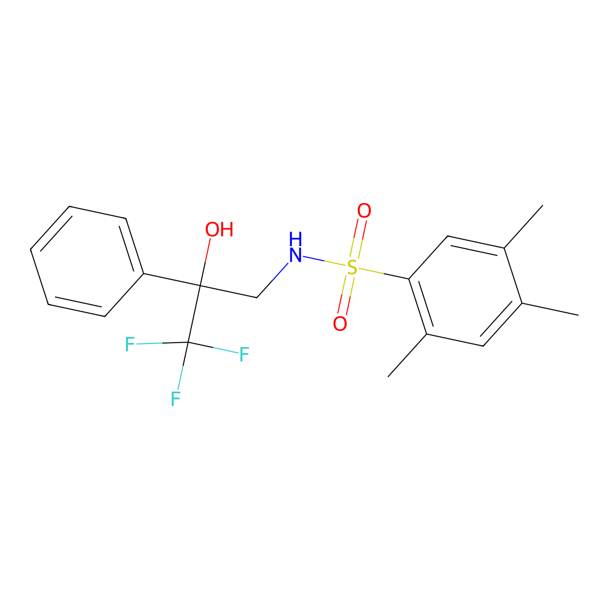 2,4,5-trimethyl-N-(3,3,3-trifluoro-2-hydroxy-2-phenylpropyl)benzenesulfonamide molecular structure, CAS 1351620-58-0