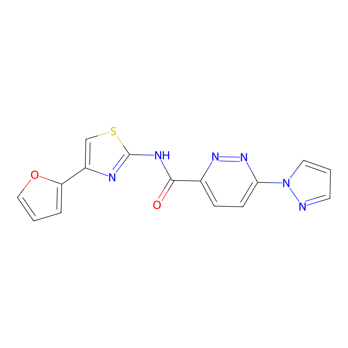 N-(4-(furan-2-yl)thiazol-2-yl)-6-(1H-pyrazol-1-yl)pyridazine-3-carboxamide molecular structure, CAS 1351620-71-7