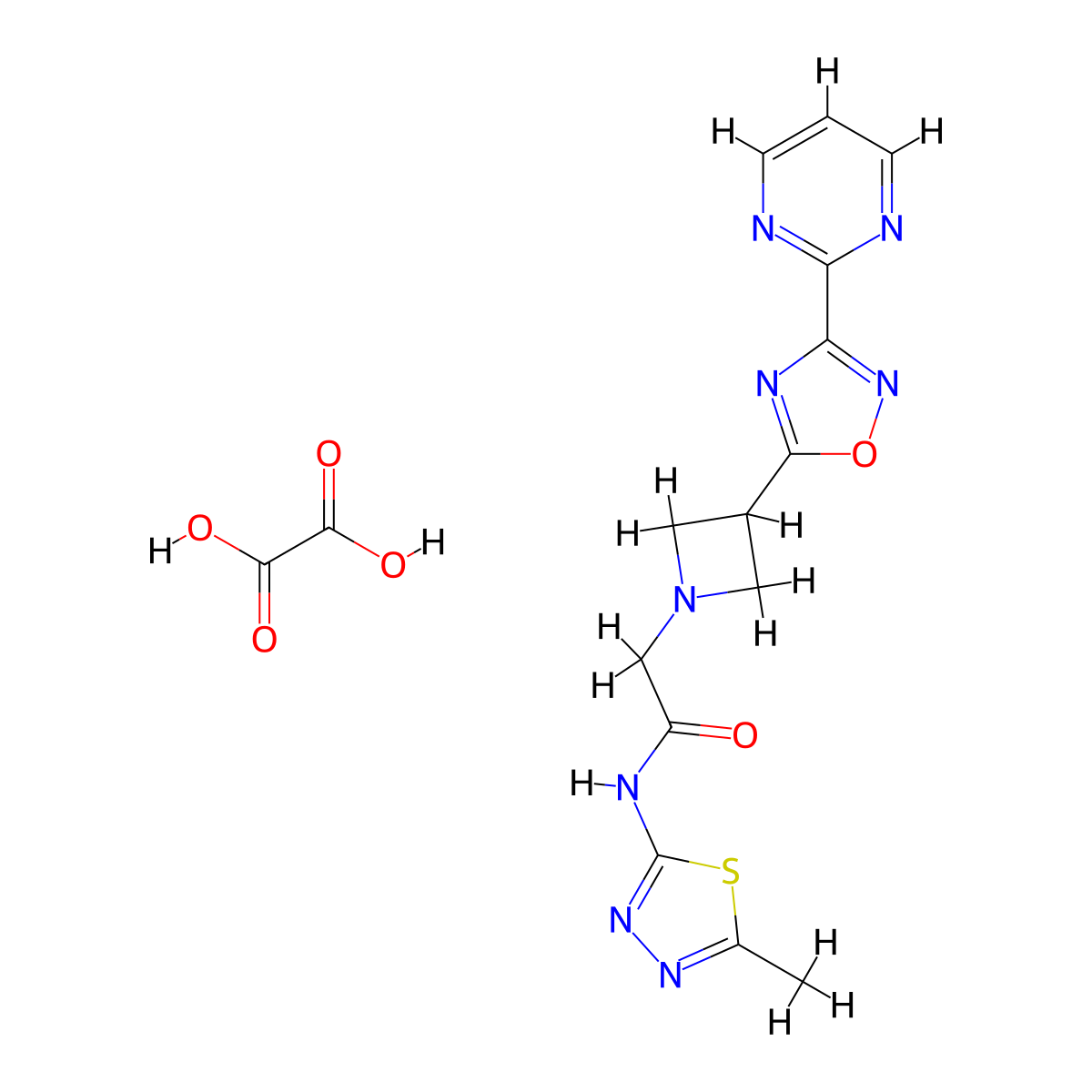 N-(5-methyl-1,3,4-thiadiazol-2-yl)-2-(3-(3-(pyrimidin-2-yl)-1,2,4-oxadiazol-5-yl)azetidin-1-yl)acetamide oxalate molecular structure, CAS 1351620-77-3