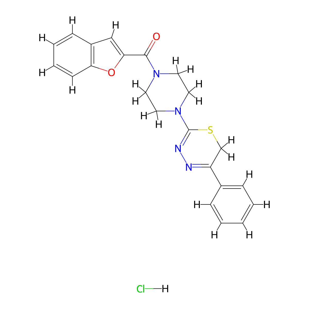 benzofuran-2-yl(4-(5-phenyl-6H-1,3,4-thiadiazin-2-yl)piperazin-1-yl)methanone hydrochloride molecular structure, CAS 1351620-80-8