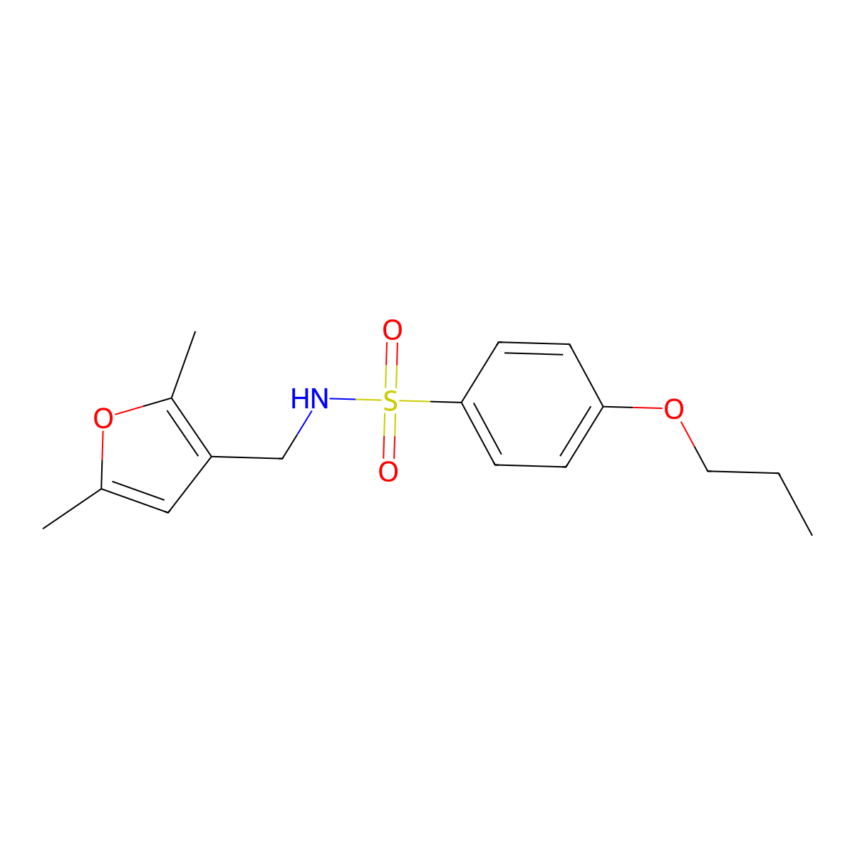 N-((2,5-dimethylfuran-3-yl)methyl)-4-propoxybenzenesulfonamide molecular structure, CAS 1351620-92-2