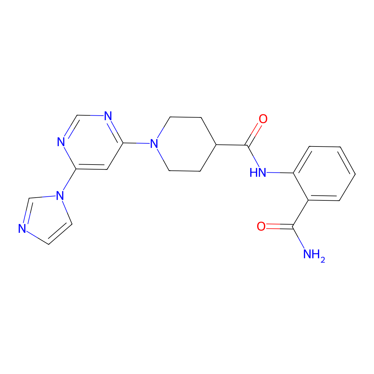 1-(6-(1H-imidazol-1-yl)pyrimidin-4-yl)-N-(2-carbamoylphenyl)piperidine-4-carboxamide molecular structure, CAS 1351621-10-7