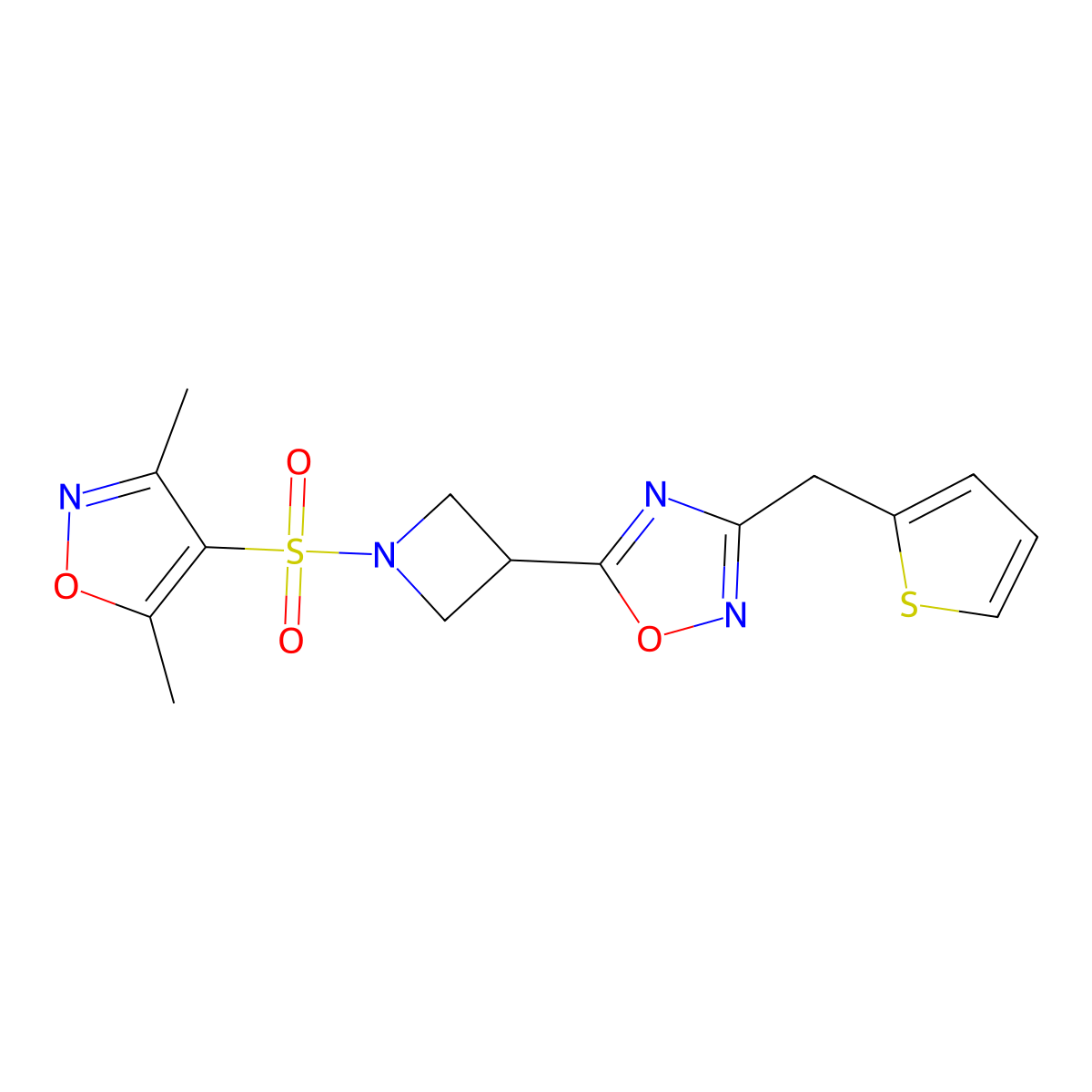 5-(1-((3,5-Dimethylisoxazol-4-yl)sulfonyl)azetidin-3-yl)-3-(thiophen-2-ylmethyl)-1,2,4-oxadiazole molecular structure, CAS 1351621-11-8