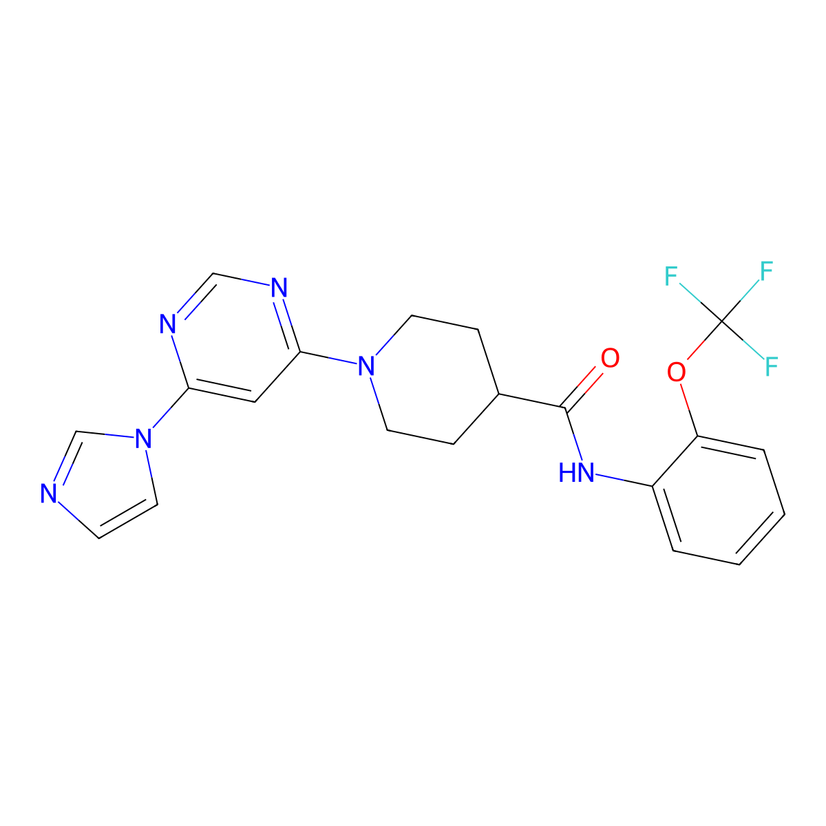 1-[6-(1H-imidazol-1-yl)pyrimidin-4-yl]-N-[2-(trifluoromethoxy)phenyl]piperidine-4-carboxamide molecular structure, CAS 1351621-13-0