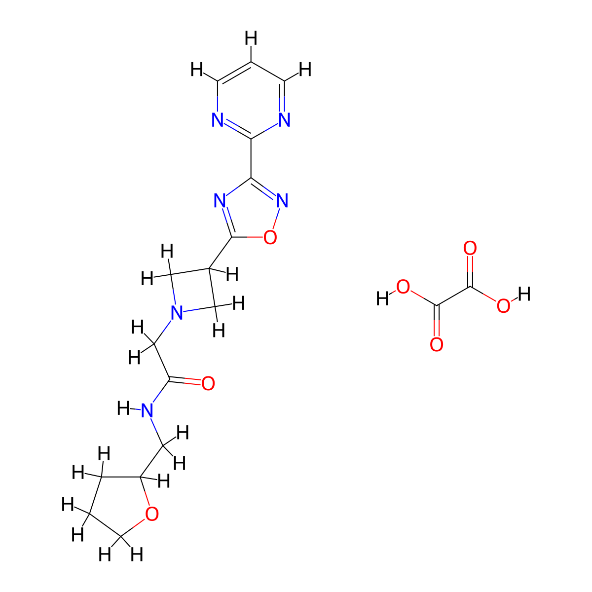 2-(3-(3-(pyrimidin-2-yl)-1,2,4-oxadiazol-5-yl)azetidin-1-yl)-N-((tetrahydrofuran-2-yl)methyl)acetamide oxalate molecular structure, CAS 1351621-15-2