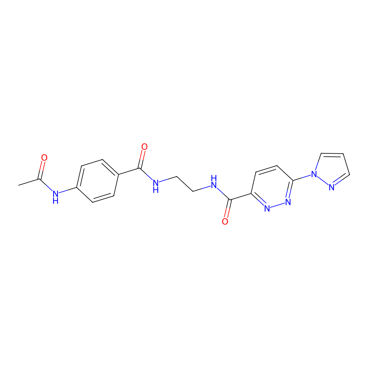 N-(2-(4-acetamidobenzamido)ethyl)-6-(1H-pyrazol-1-yl)pyridazine-3-carboxamide molecular structure, CAS 1351621-20-9