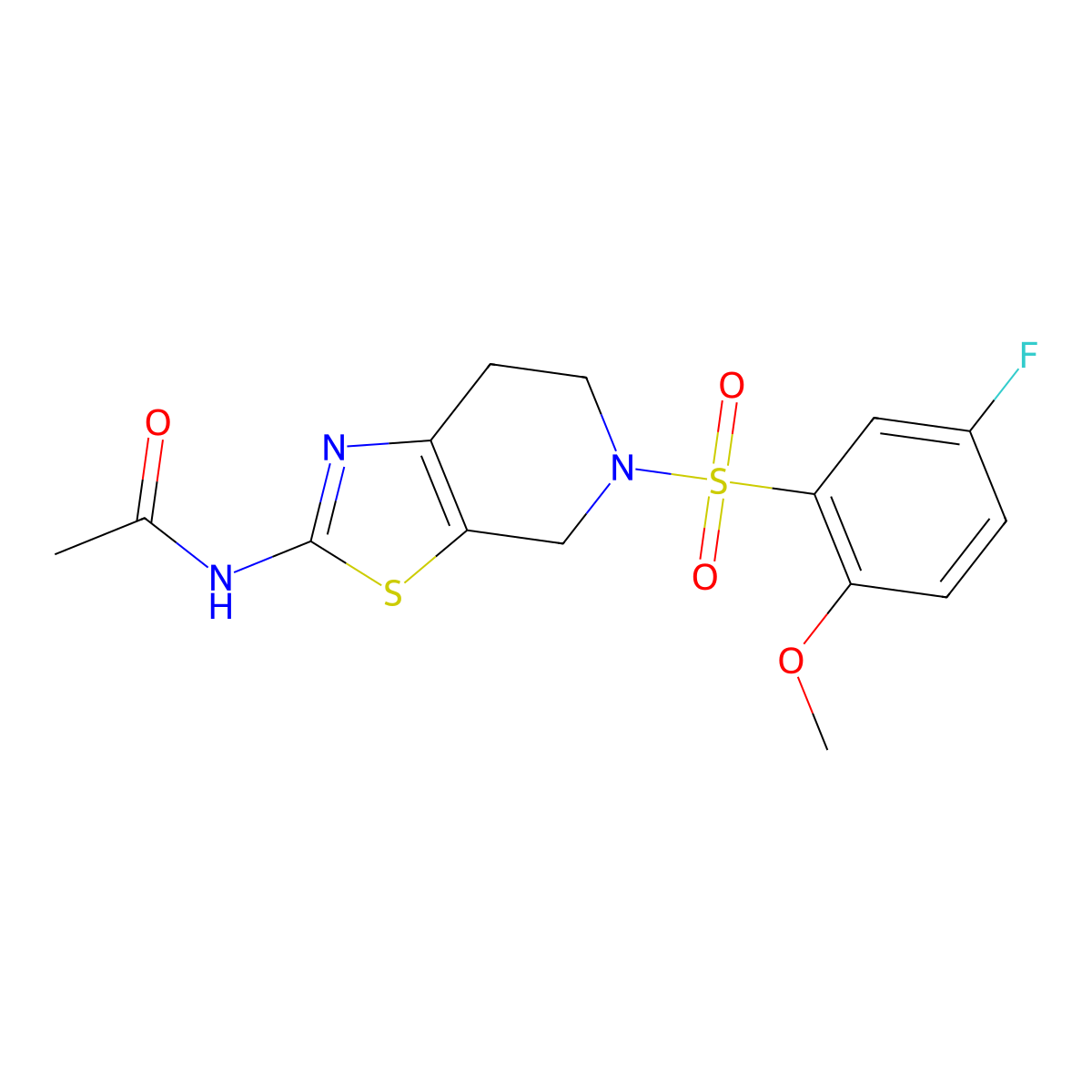 N-(5-((5-fluoro-2-methoxyphenyl)sulfonyl)-4,5,6,7-tetrahydrothiazolo[5,4-c]pyridin-2-yl)acetamide molecular structure, CAS 1351621-21-0